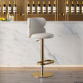 Bar Stool Velvet Upholstery Swivel Beige with Backrest Adjustable Height in Gold Finish Counter Stool Set of 2