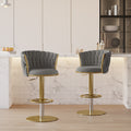 Sweave Set of 2 Gray Swivel Bar Stools Velvet Curved Back Adjustable Height