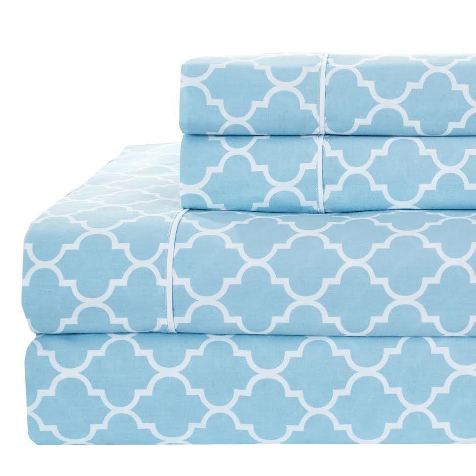 Meridian Quatrefoil Split King Sheet Set - 340 Thread Count - Blue