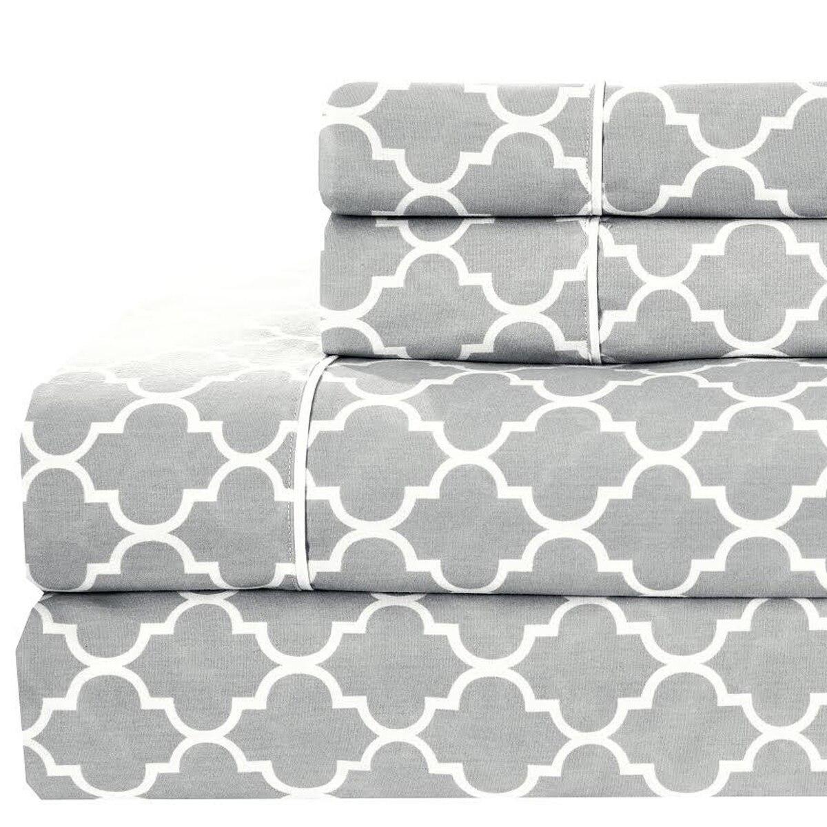 Meridian Quatrefoil Split King Sheet Set - 340 Thread Count - Gray