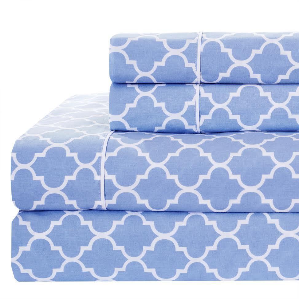 Meridian Quatrefoil Split King Sheet Set - 340 Thread Count - Periwinkle