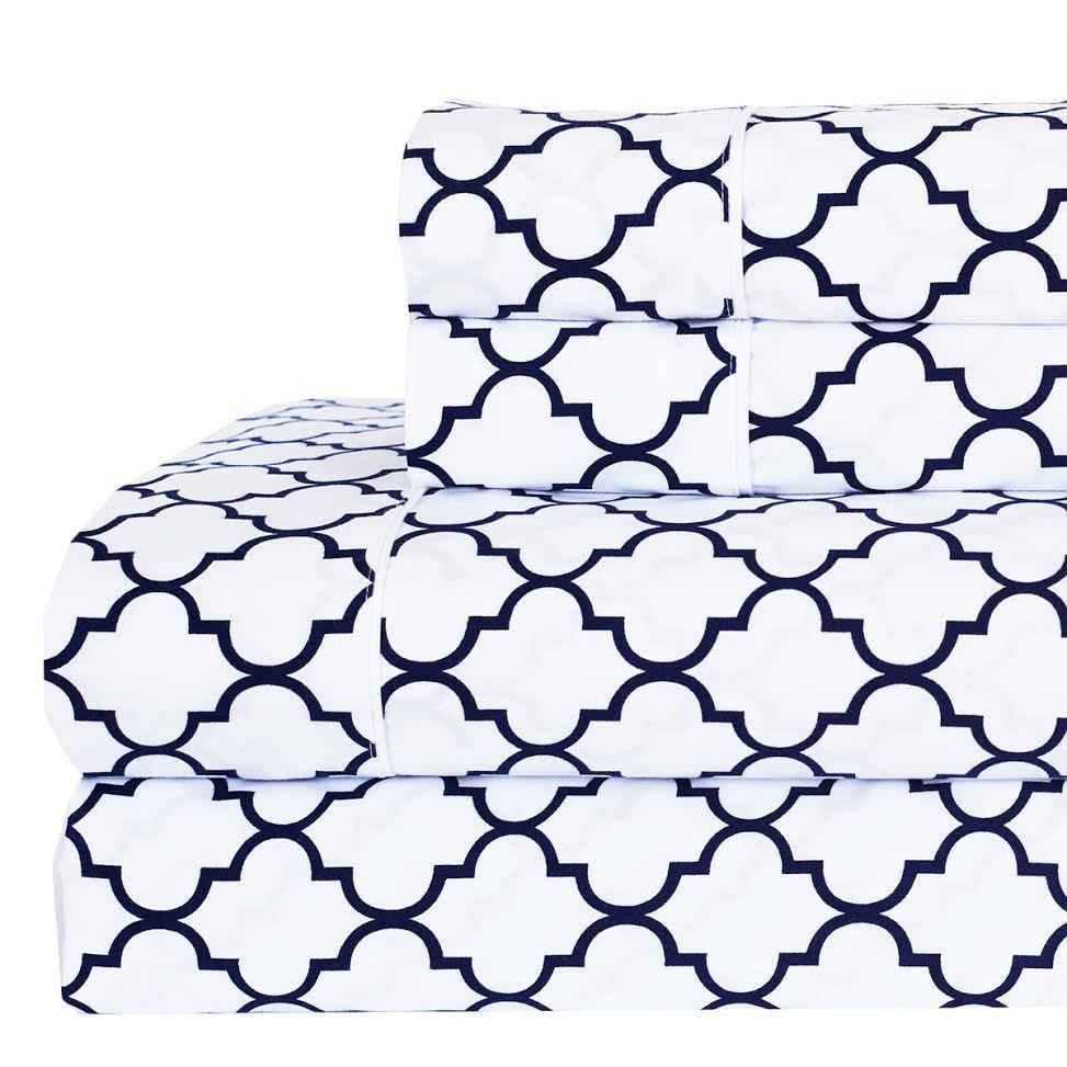 Meridian Quatrefoil Split King Sheet Set - 340 Thread Count - White