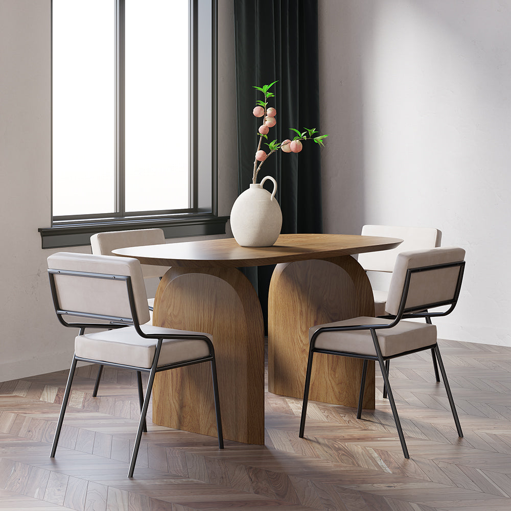 59" Oval Dining Table Solid Wood for 4 People Japandi Walnut Dining Room Table