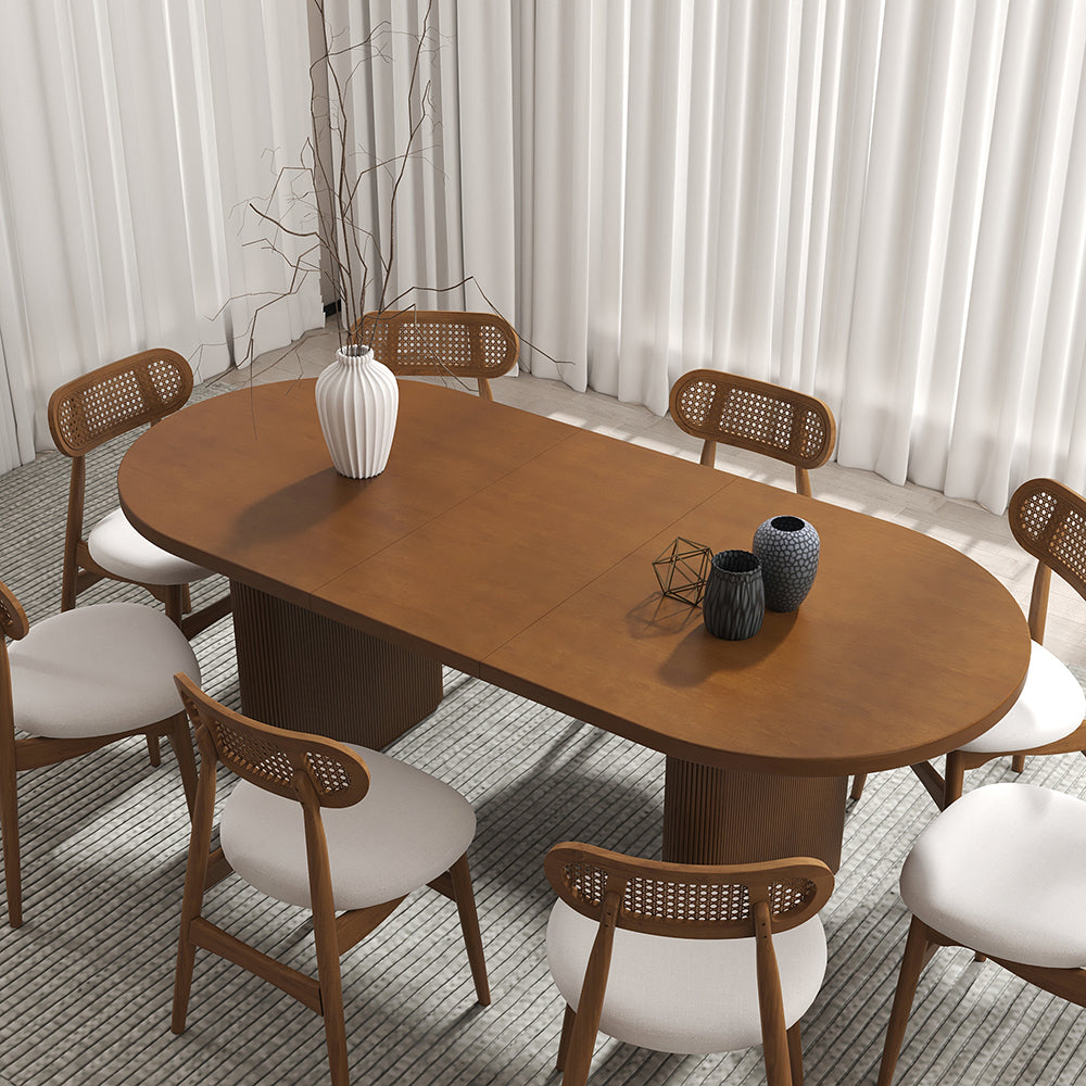 Japandi 79"-94" Oval Extendable Walnut Dining Table Butterfly Leaf for 8 Seater Walnut