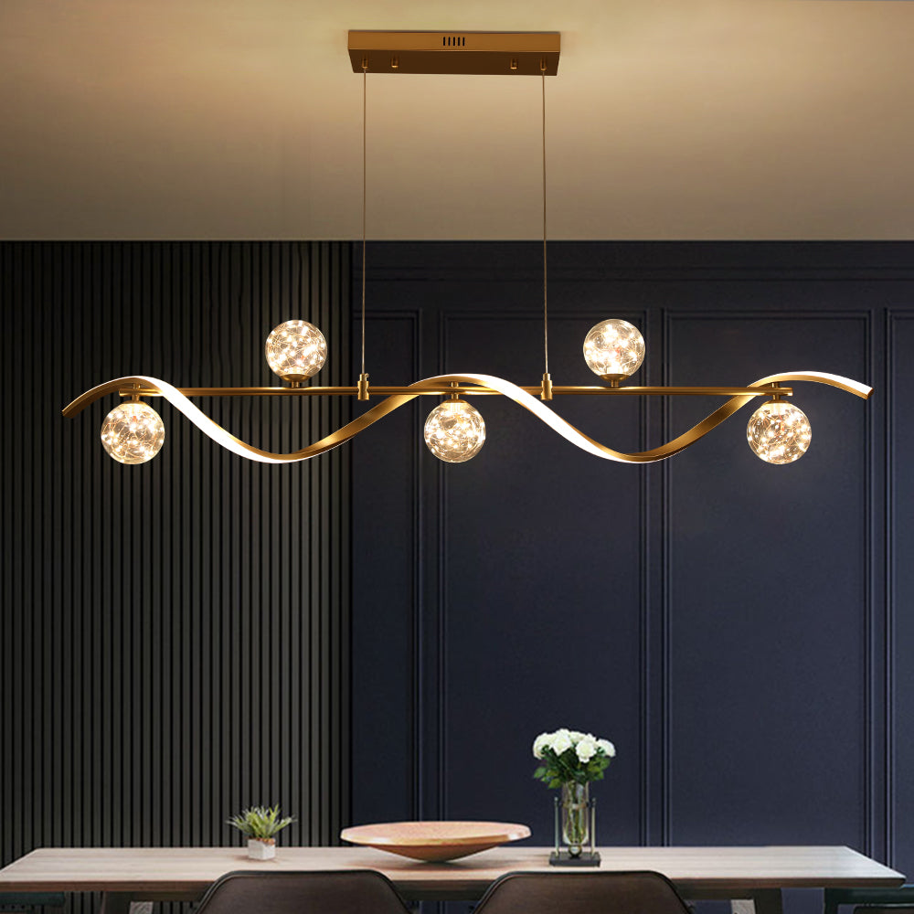 Set Of Two 6-Light LED Dimmable Linear Kitchen Island Lighting in Gold