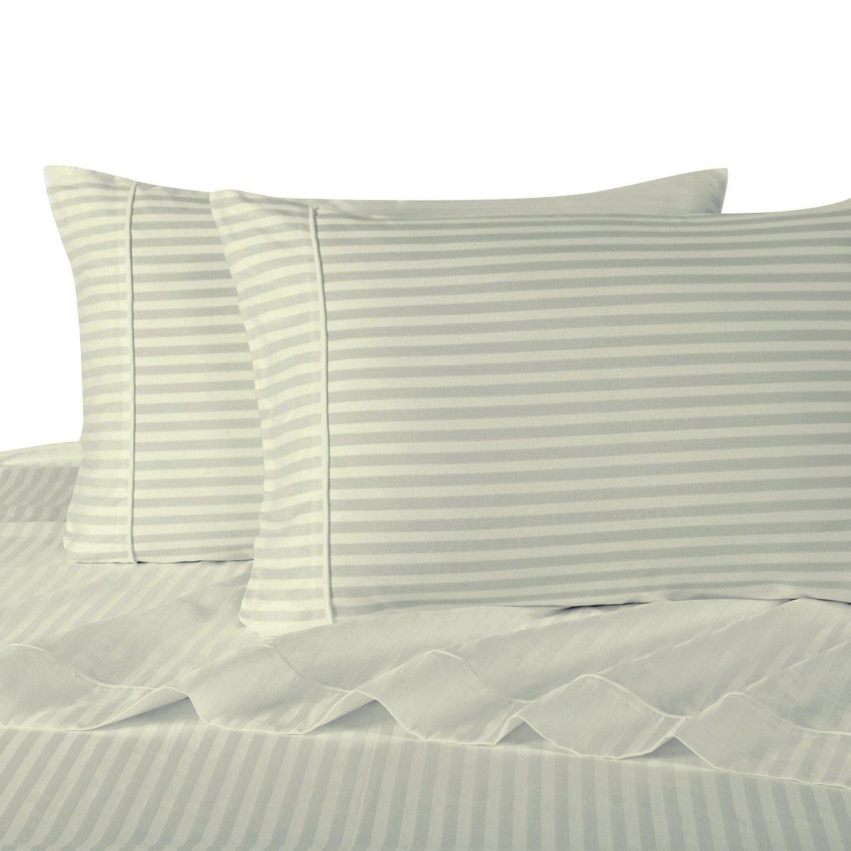 Damask Striped 600 Thread Count Sheet Set - California King / Ivory