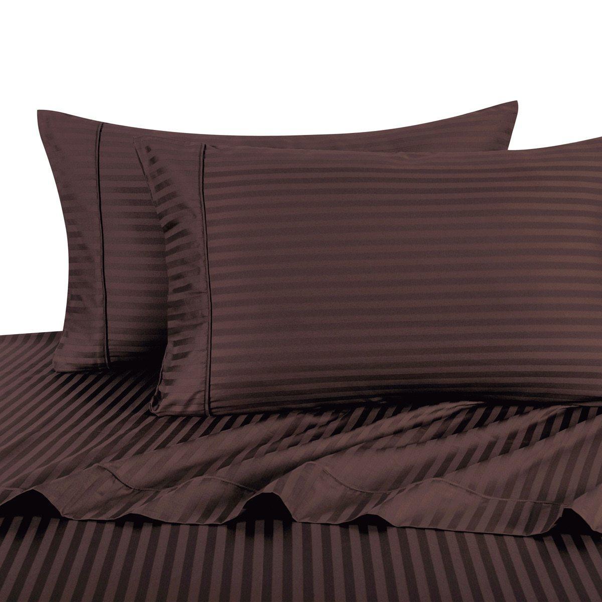 Damask Striped 600 Thread Count Sheet Set - California King / Chocolate