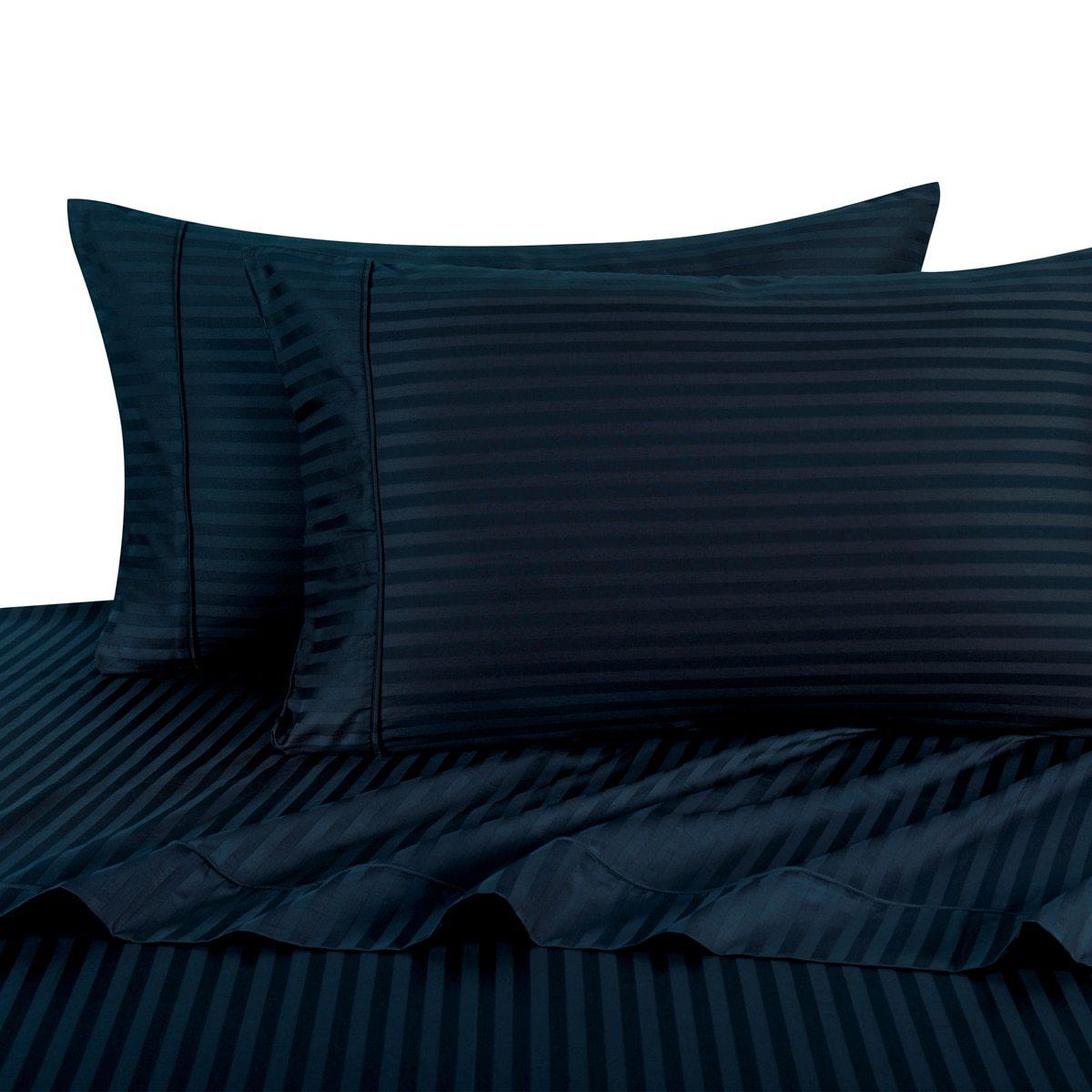 Damask Striped 600 Thread Count Sheet Set - California King / Navy