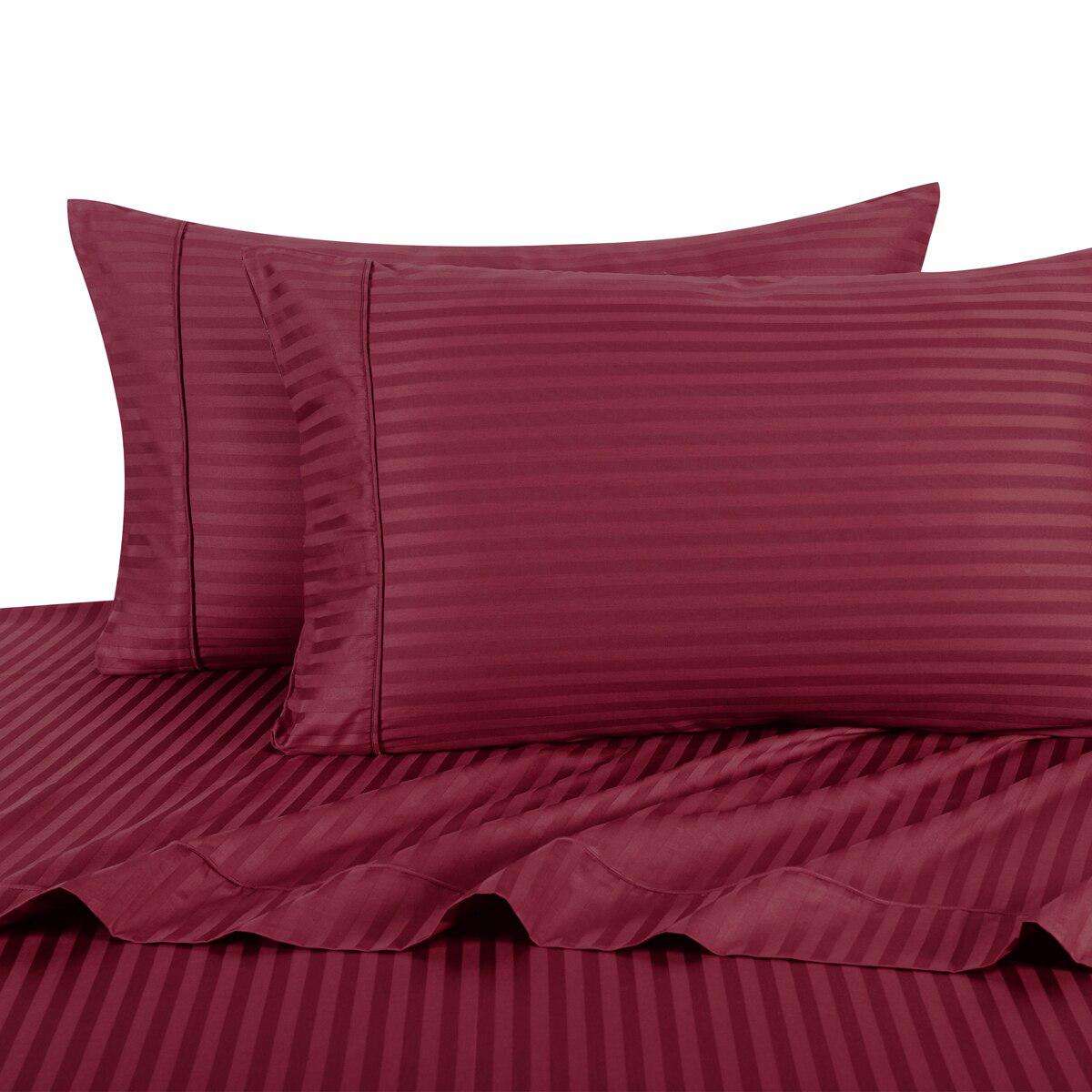 Damask Striped 600 Thread Count Sheet Set - California King / Burgundy