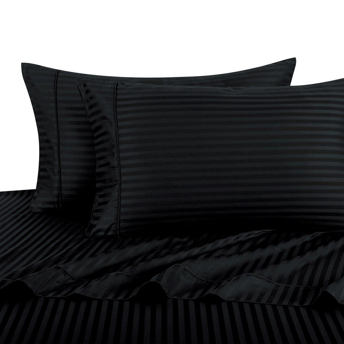 Damask Striped 600 Thread Count Sheet Set - California King / Black
