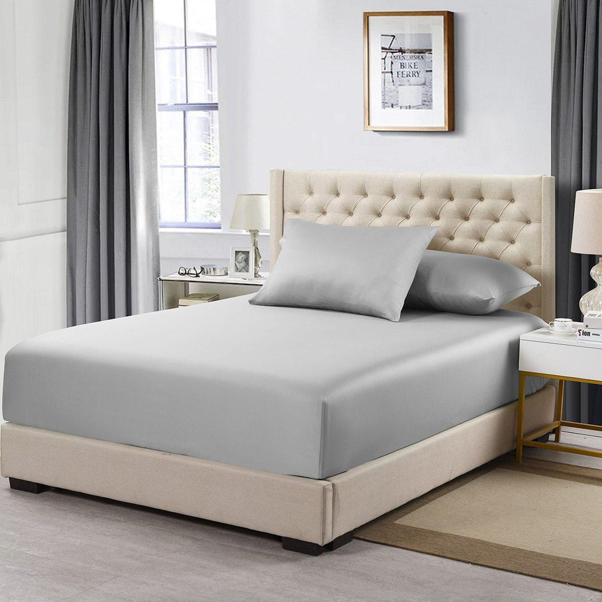 Cotton Fitted Sheet Only (11-16 inches) - Solid 600 Thread Count - California King / Gray