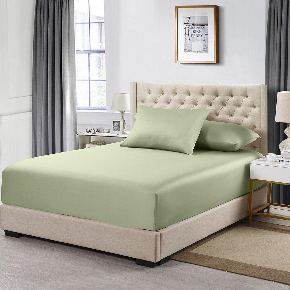 Cotton Fitted Sheet Only (11-16 inches) - Solid 600 Thread Count - California King / Sage