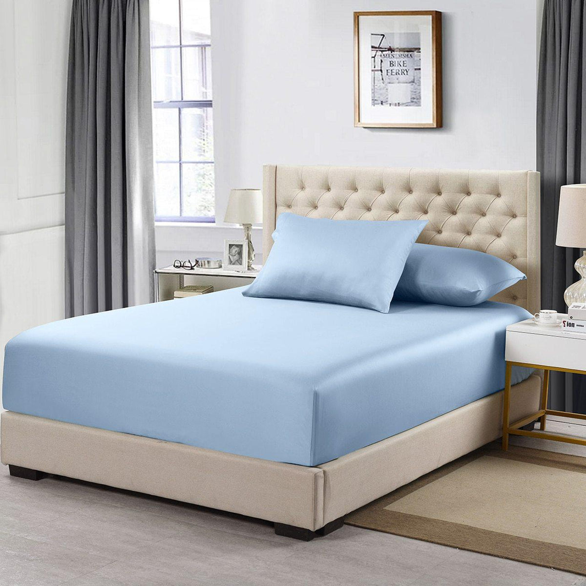 Cotton Fitted Sheet Only (11-16 inches) - Solid 600 Thread Count - California King / Blue