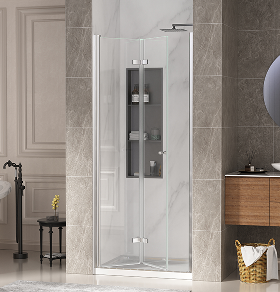 CALYZ 35-36" W × 72" H Frameless Bathroom Glass Bifold Shower Door - Brushed Nickel