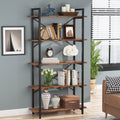 5-Tier Bookshelf, Industrial Etagere Brown Bookcase Display Shelf Unit - Rustic Brown
