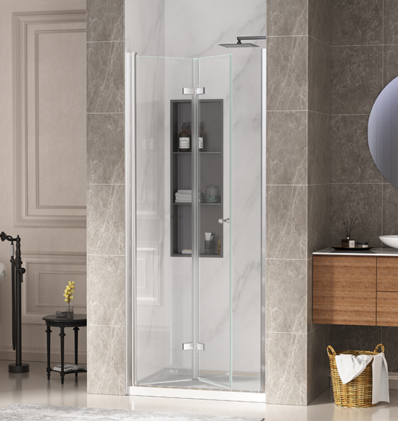 CALYZ 33-34" W × 72" H Frameless Bathroom Glass Bifold Shower Door - Brushed Nickel