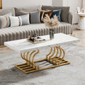 47" Faux Marble Coffee Table with Gold Geometric Frame