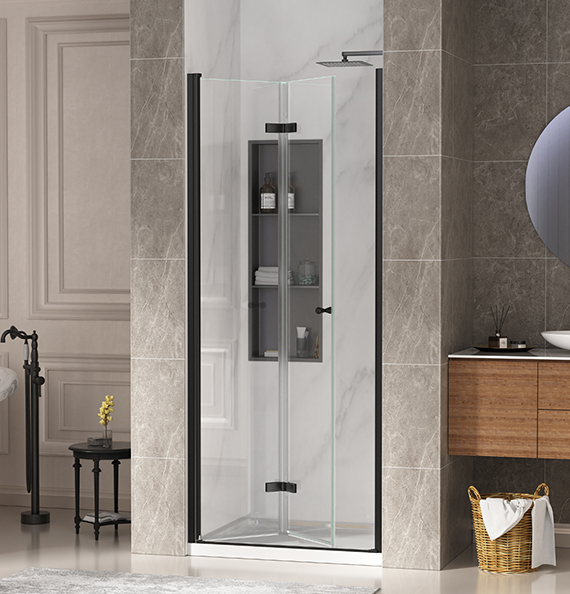 CALYZ 33-34" W × 72" H Frameless Bathroom Glass Bifold Shower Door - Matt Black