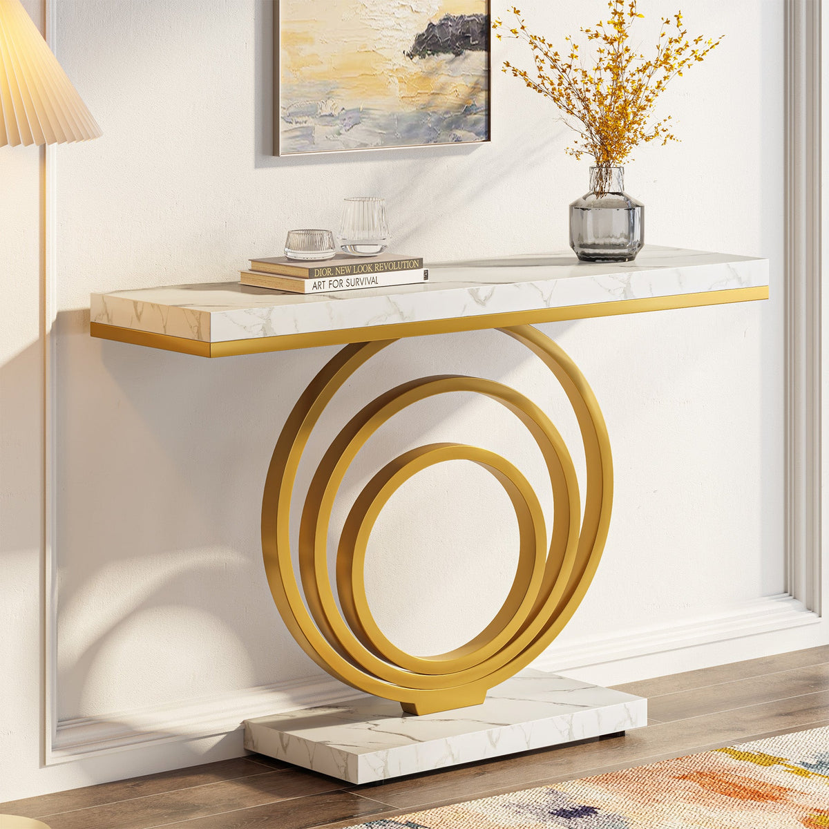 Narrow Console Table, 41" Entryway Sofa Table with Ring Base