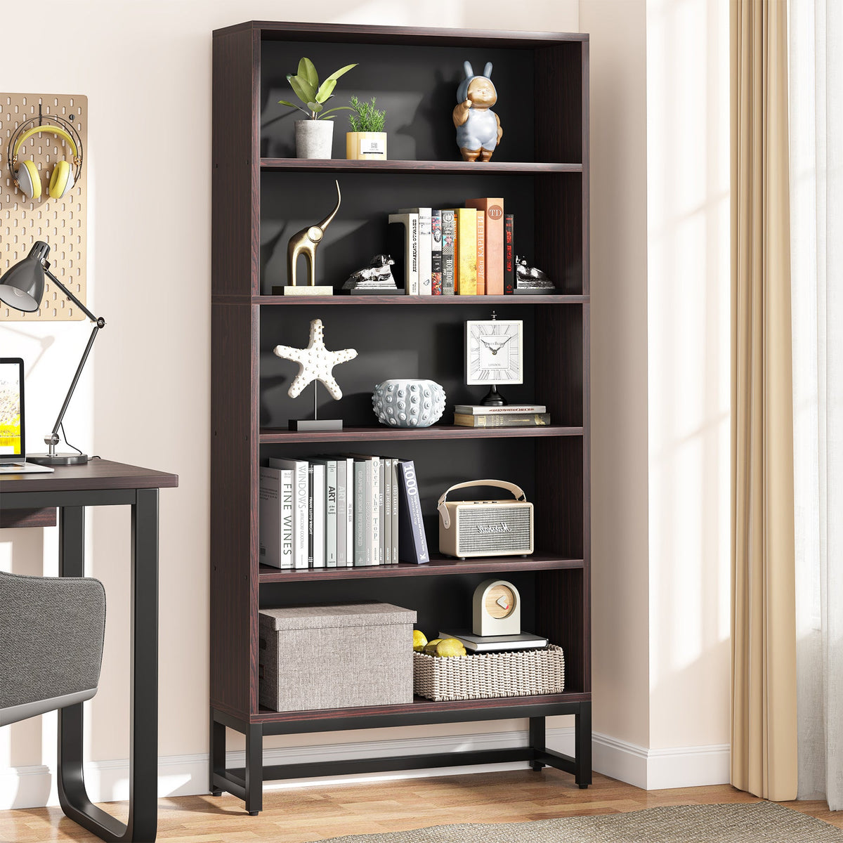 Tall 5-Tier Bookshelf 70.8" Tall Large Bookcase