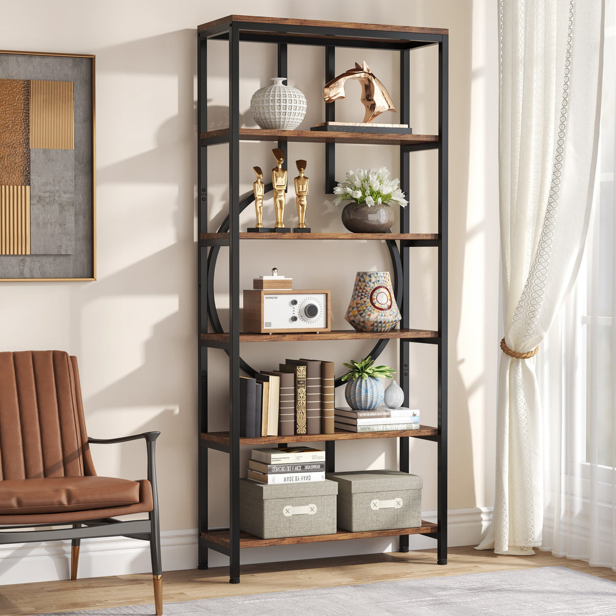 6-Tier Bookshelf, 70.9" Industrial Bookcase Display Shelf