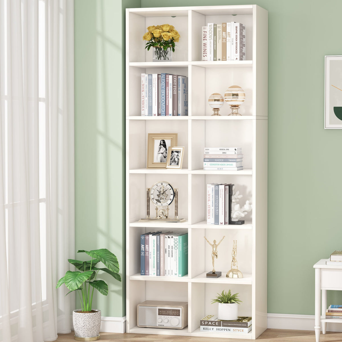 70.9" Bookcase, Modern Bookshelf with 12 Cube Storage