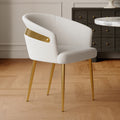 Modern White PU Leather Dining Chair Curved Back with Gold Legs