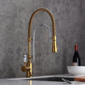 High Arc Single Handle Kitchen Faucet Solid Brass Dual-Mode Pull-Down Sprayer Kitchen Sink Faucet with Porcelain Handle