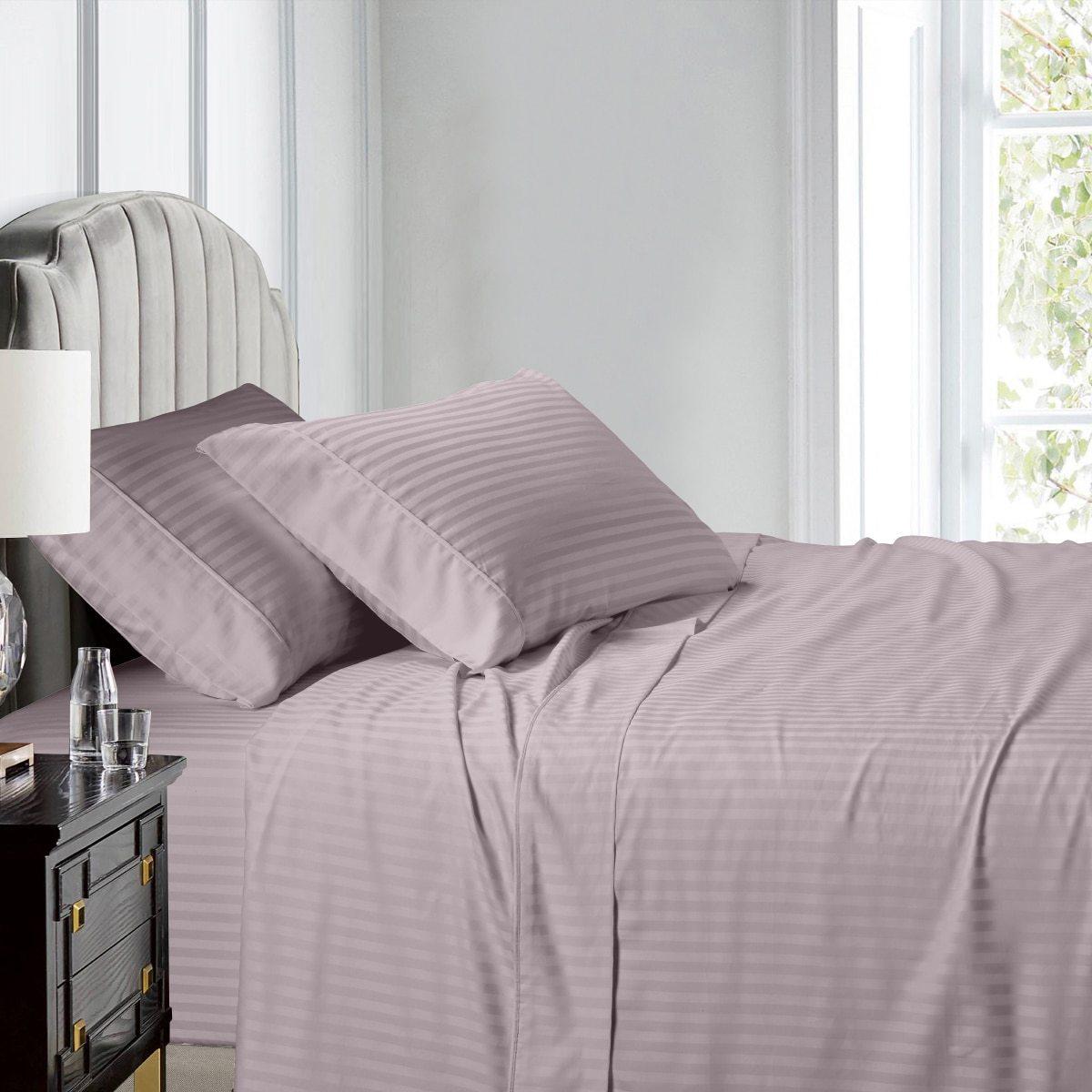 Top Split (Flex) King Sheet Set Luxury 608 Thread Count Damask Stripe - Lilac