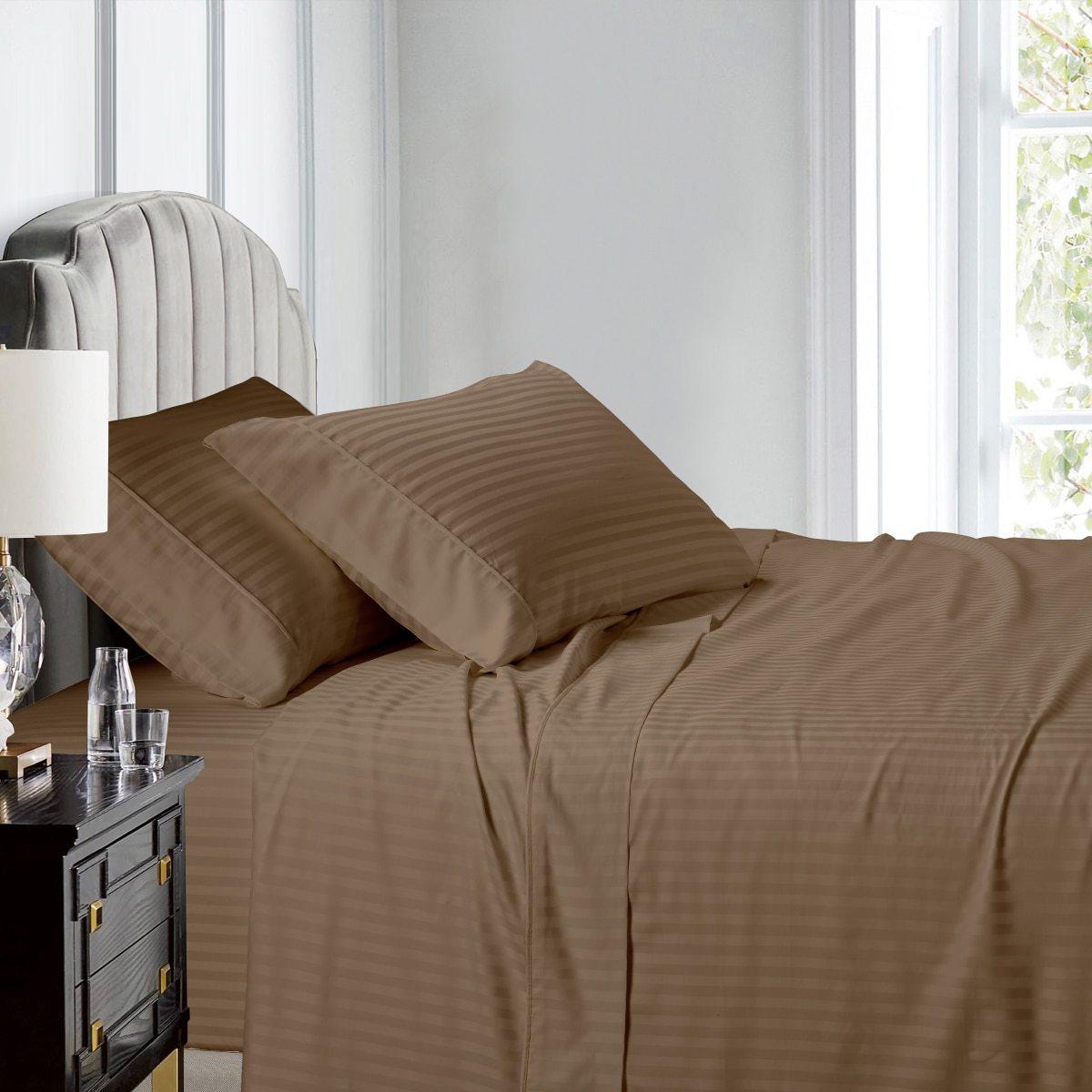 Top Split (Flex) King Sheet Set Luxury 608 Thread Count Damask Stripe - Taupe