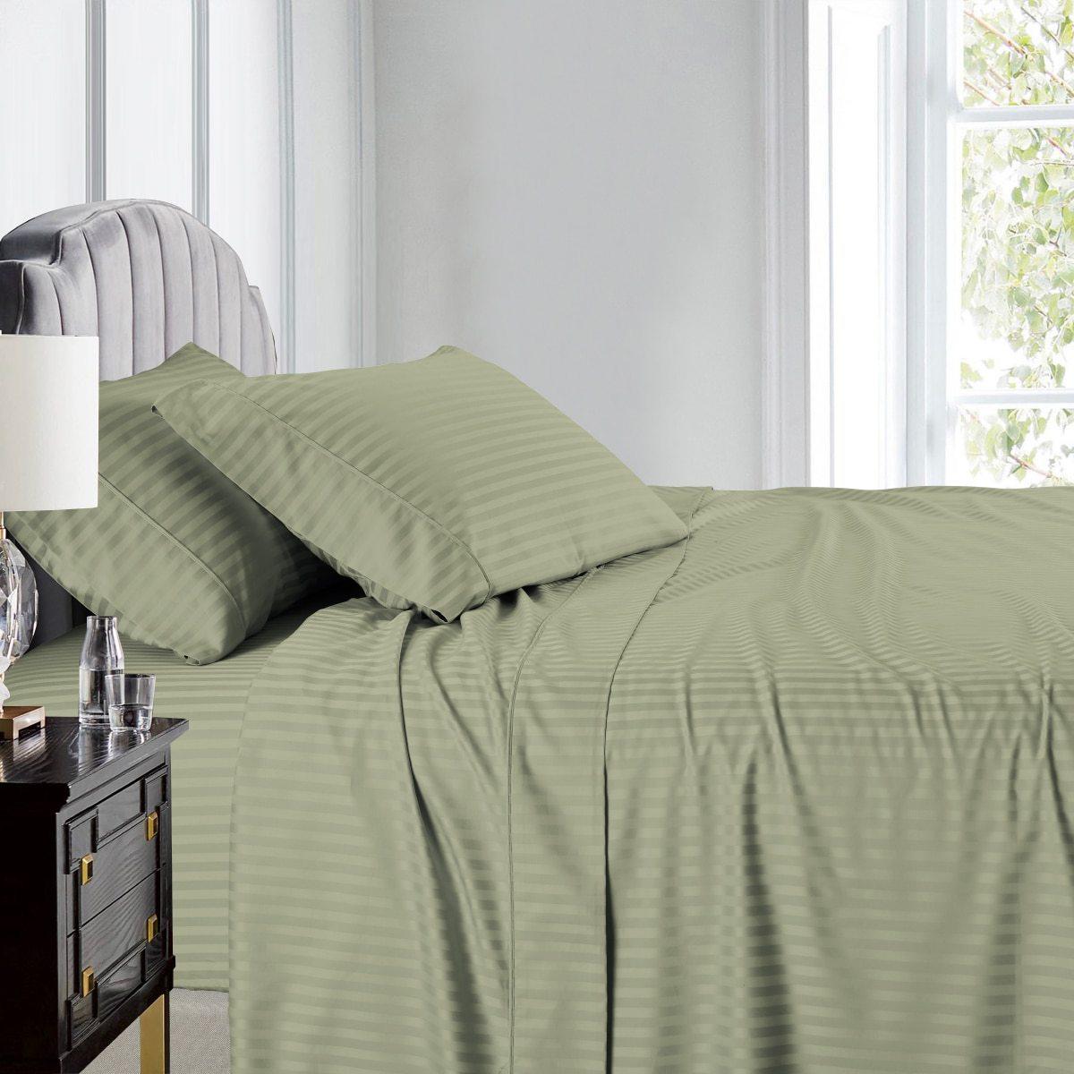Top Split (Flex) King Sheet Set Luxury 608 Thread Count Damask Stripe - Sage