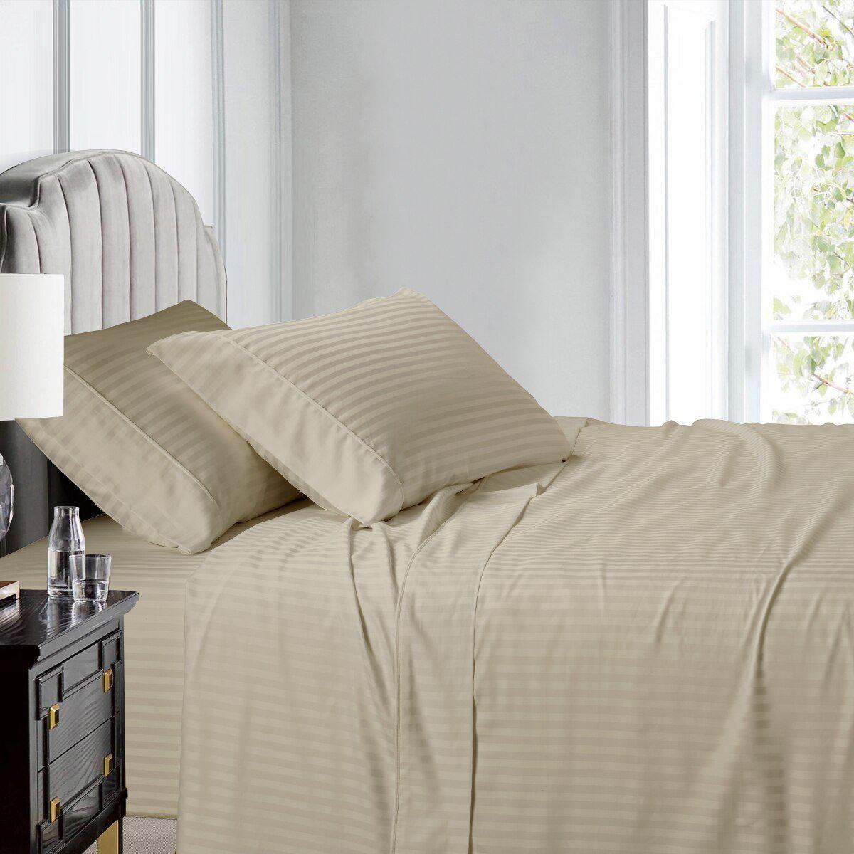 Top Split (Flex) King Sheet Set Luxury 608 Thread Count Damask Stripe - Linen