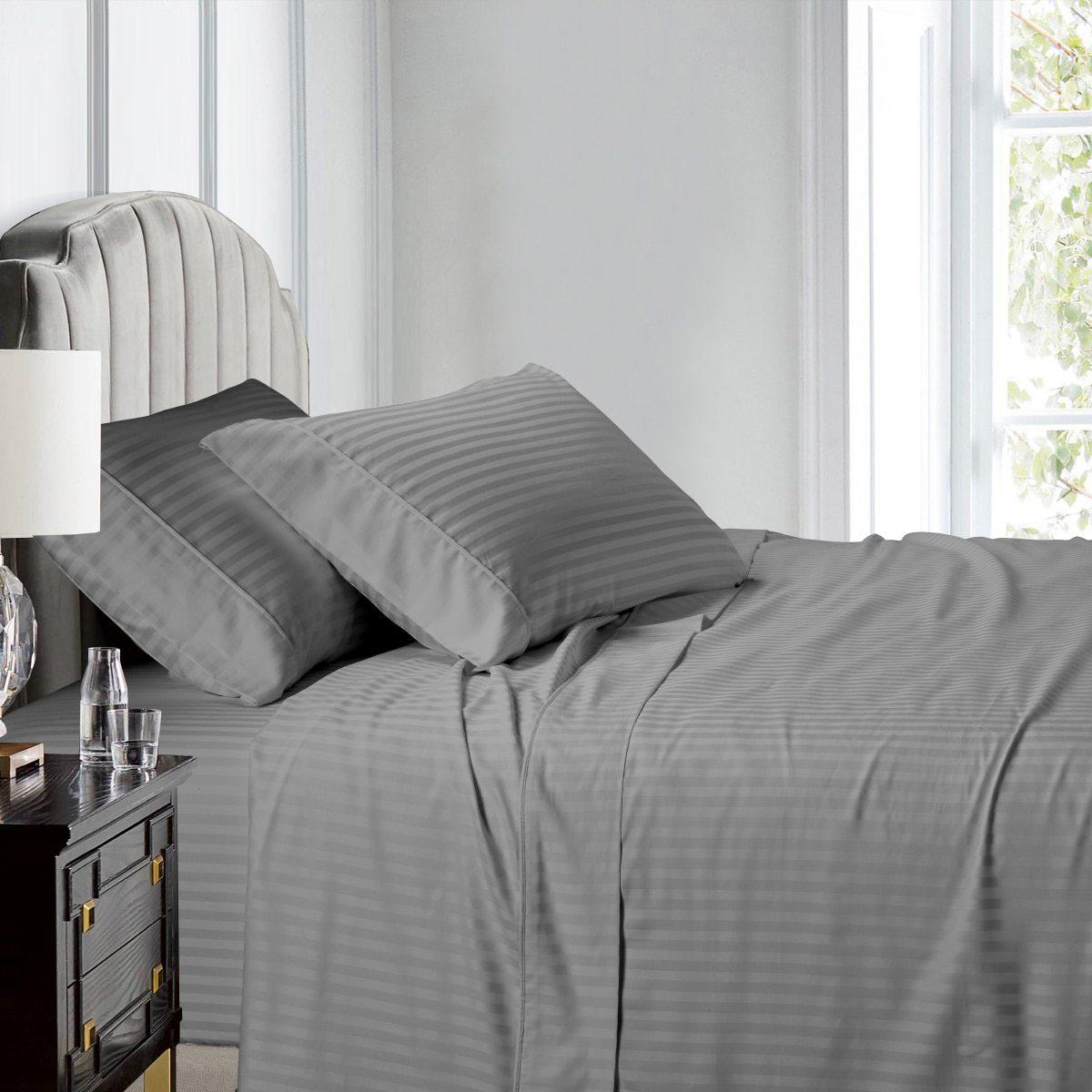 Top Split (Flex) King Sheet Set Luxury 608 Thread Count Damask Stripe - Gray