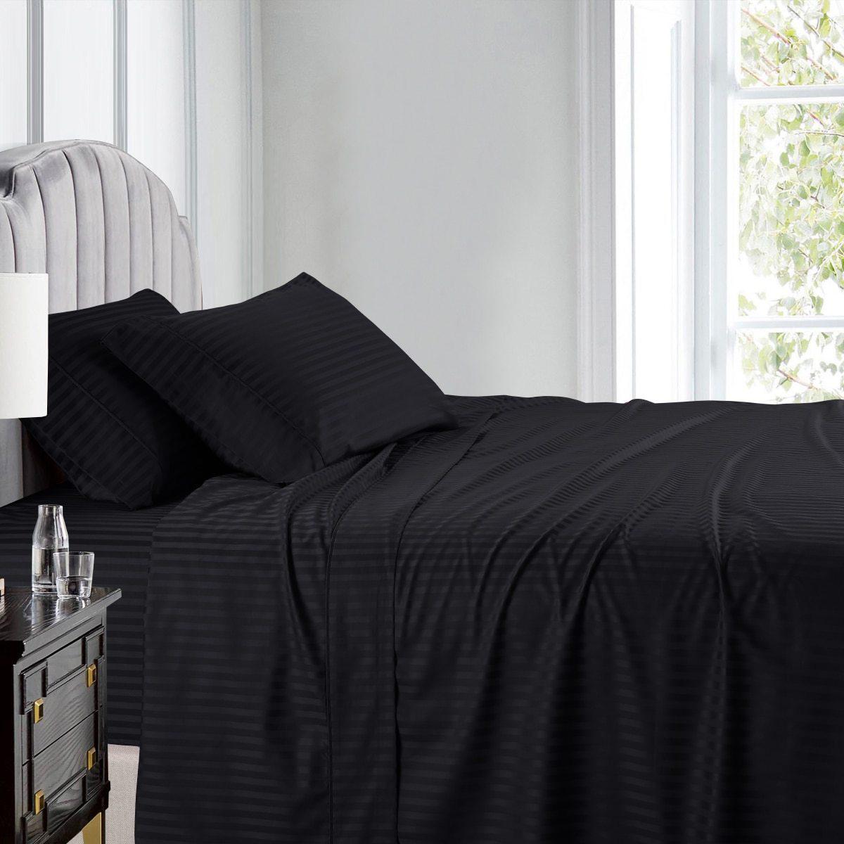 Top Split (Flex) King Sheet Set Luxury 608 Thread Count Damask Stripe - Black