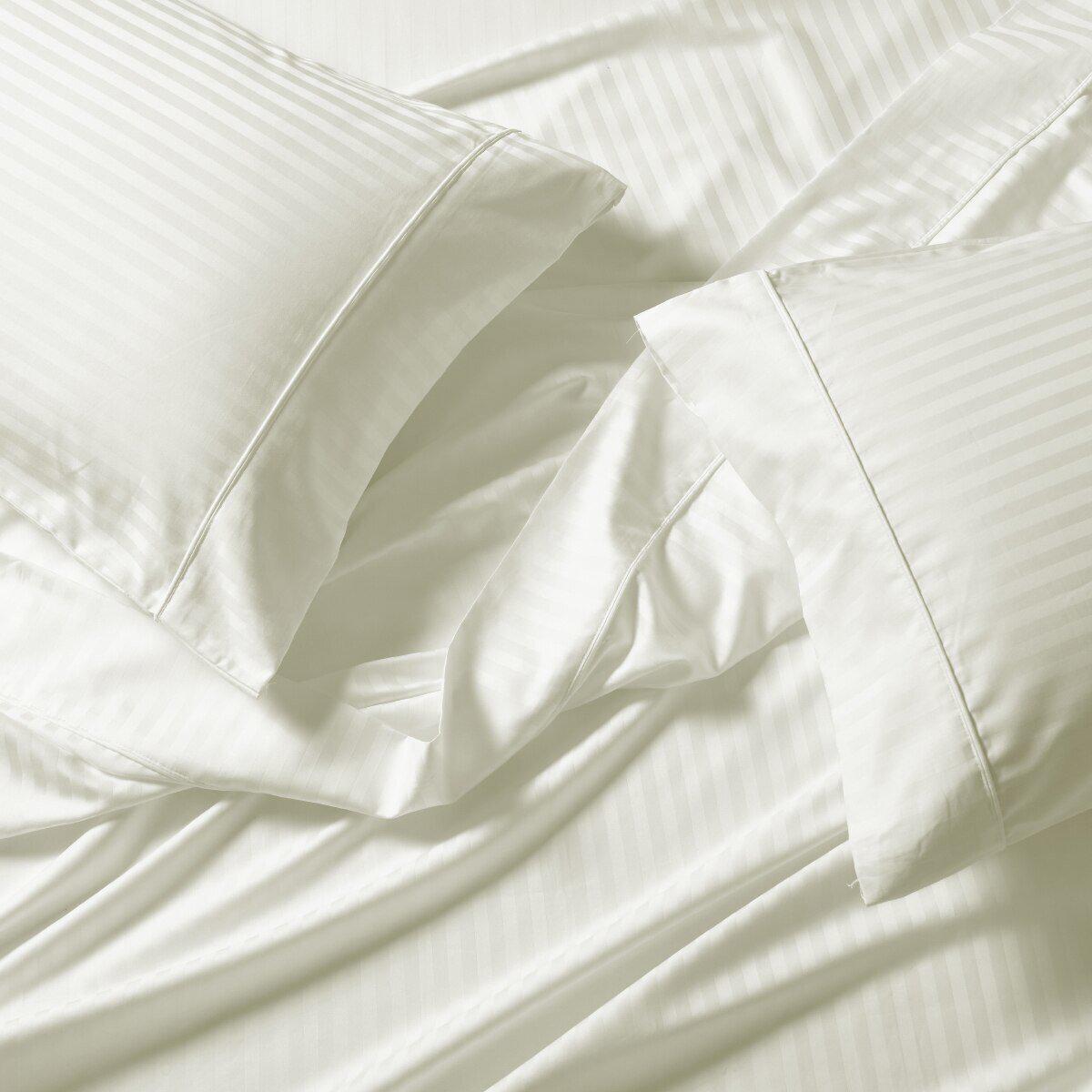Split California King Sheet Set - Striped 650 Thread Count - Ivory