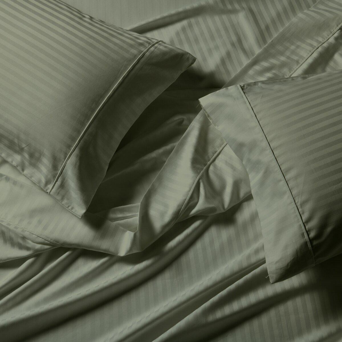 Split California King Sheet Set - Striped 650 Thread Count - Sage
