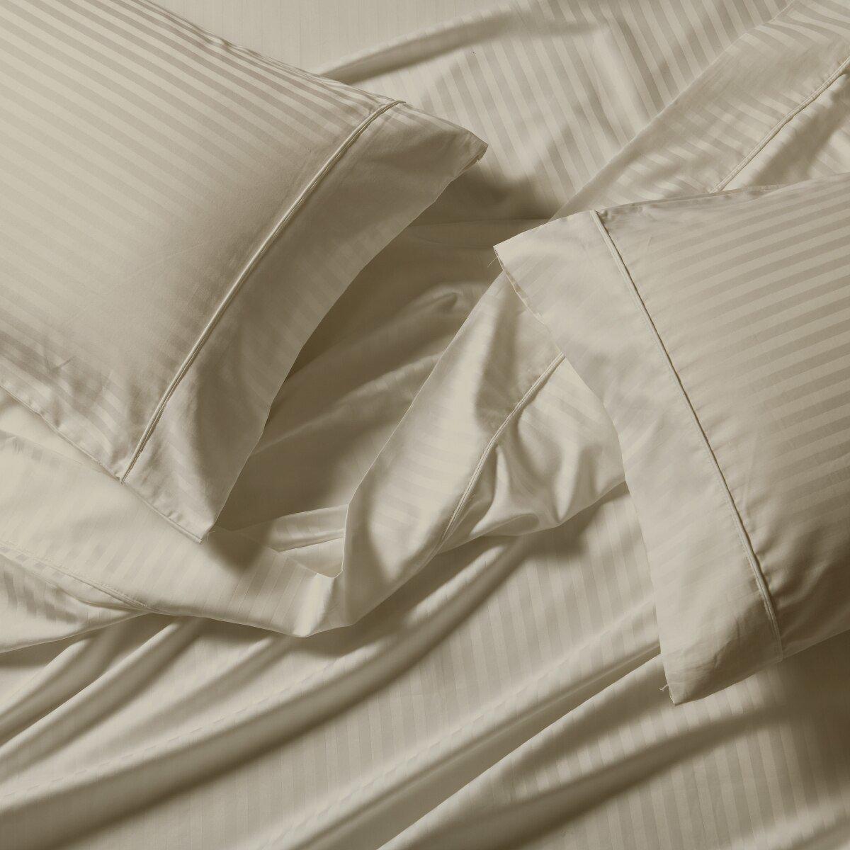 Split California King Sheet Set - Striped 650 Thread Count - Linen