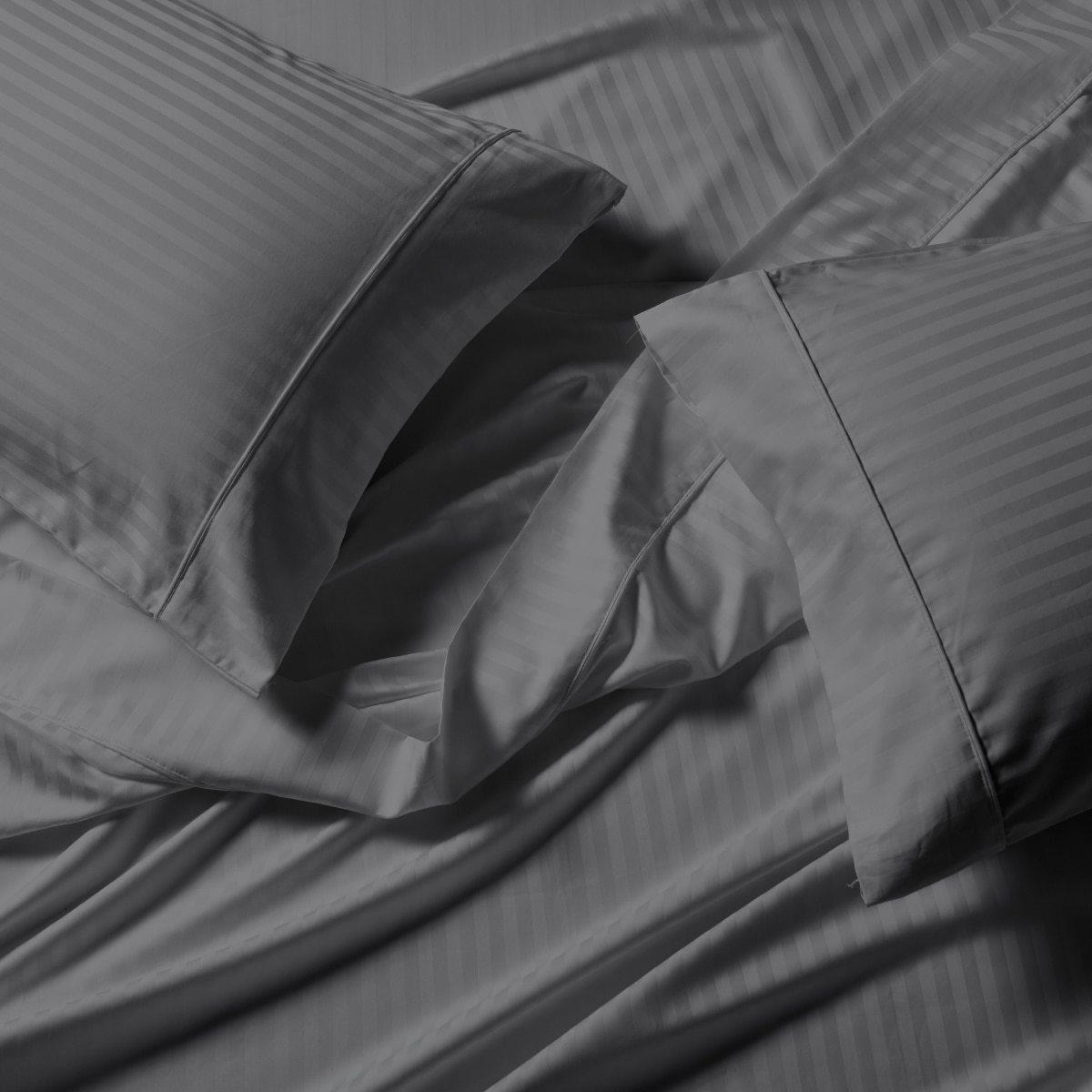 Split California King Sheet Set - Striped 650 Thread Count - Gray