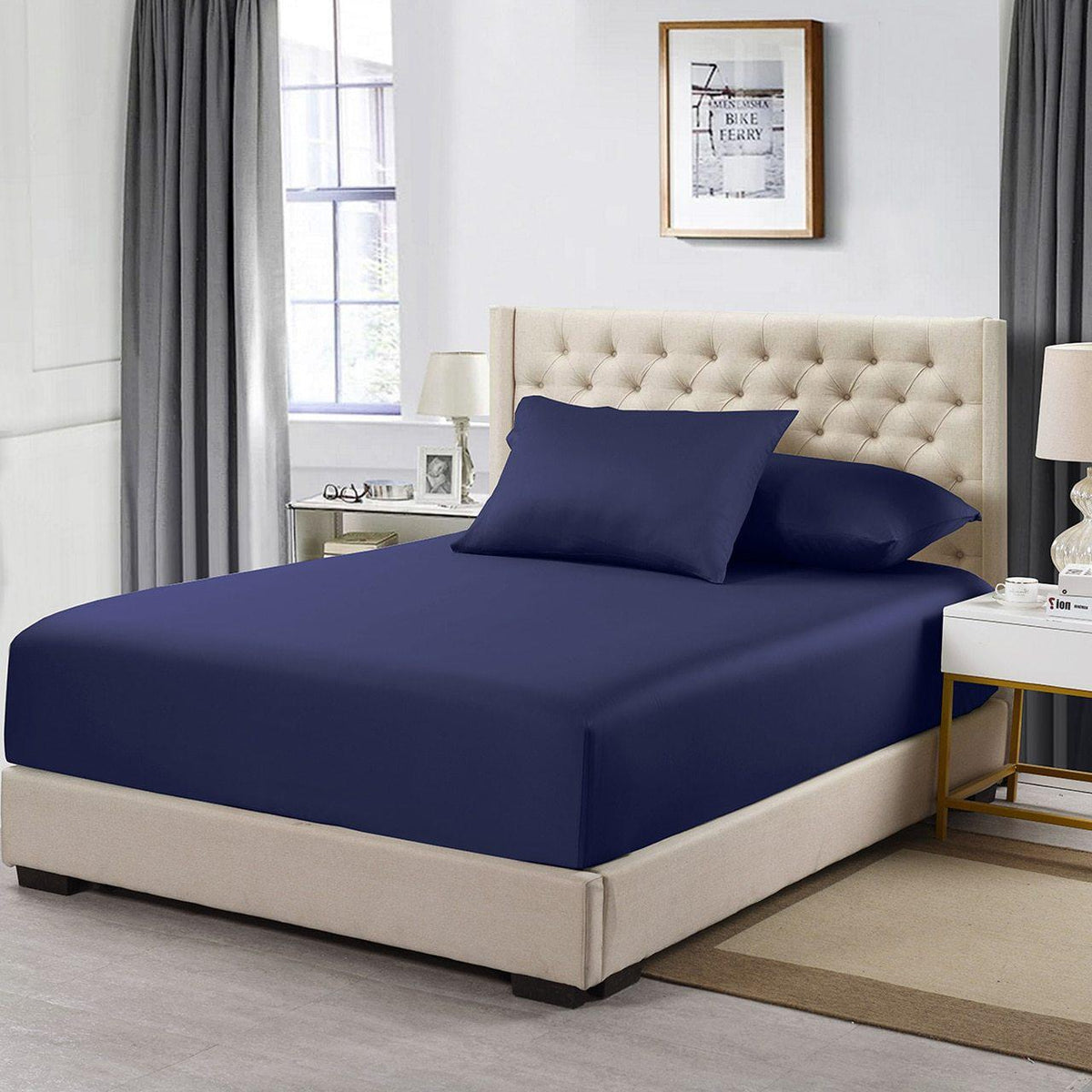 Cotton Fitted Sheet Only (11-16 inches) - Solid 600 Thread Count - California King / Navy