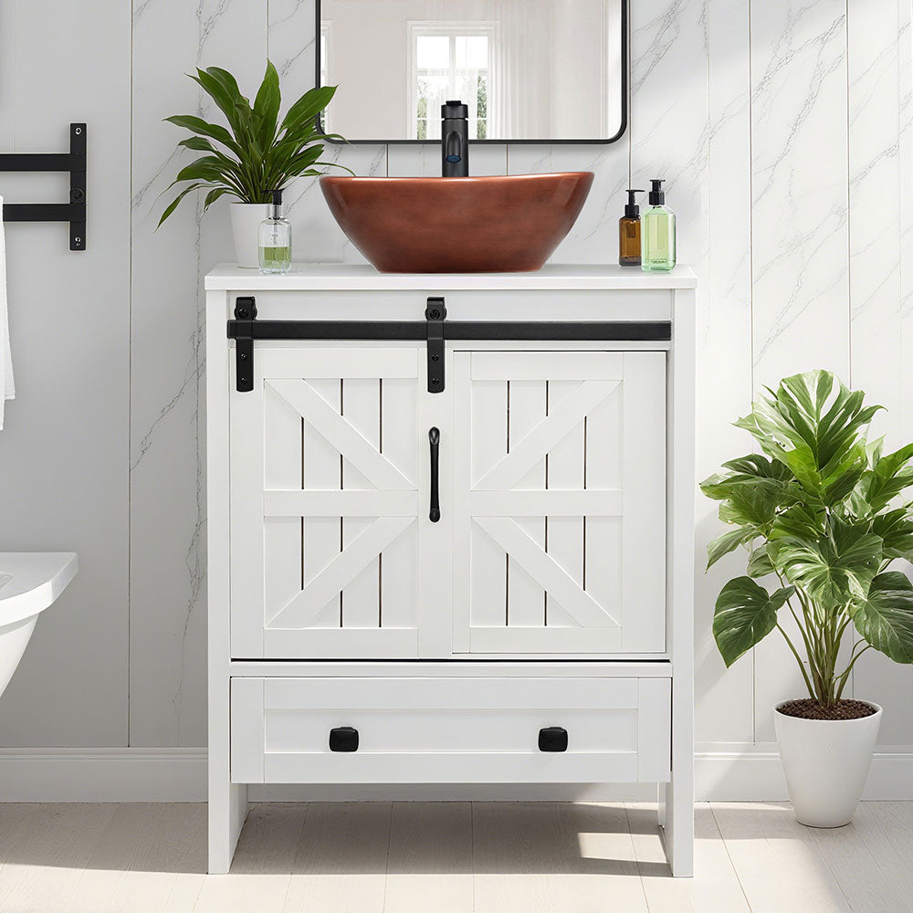 Sigsyl 24 inch Vessel Sink Vanity | with Faucet & Pop-up Drain - Oval / Brown