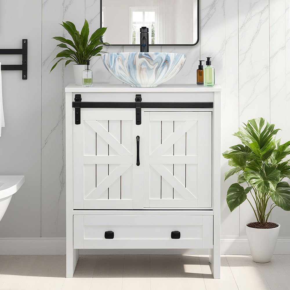 Sigsyl 24 inch Vessel Sink Vanity | with Faucet & Pop-up Drain - Round / Colored