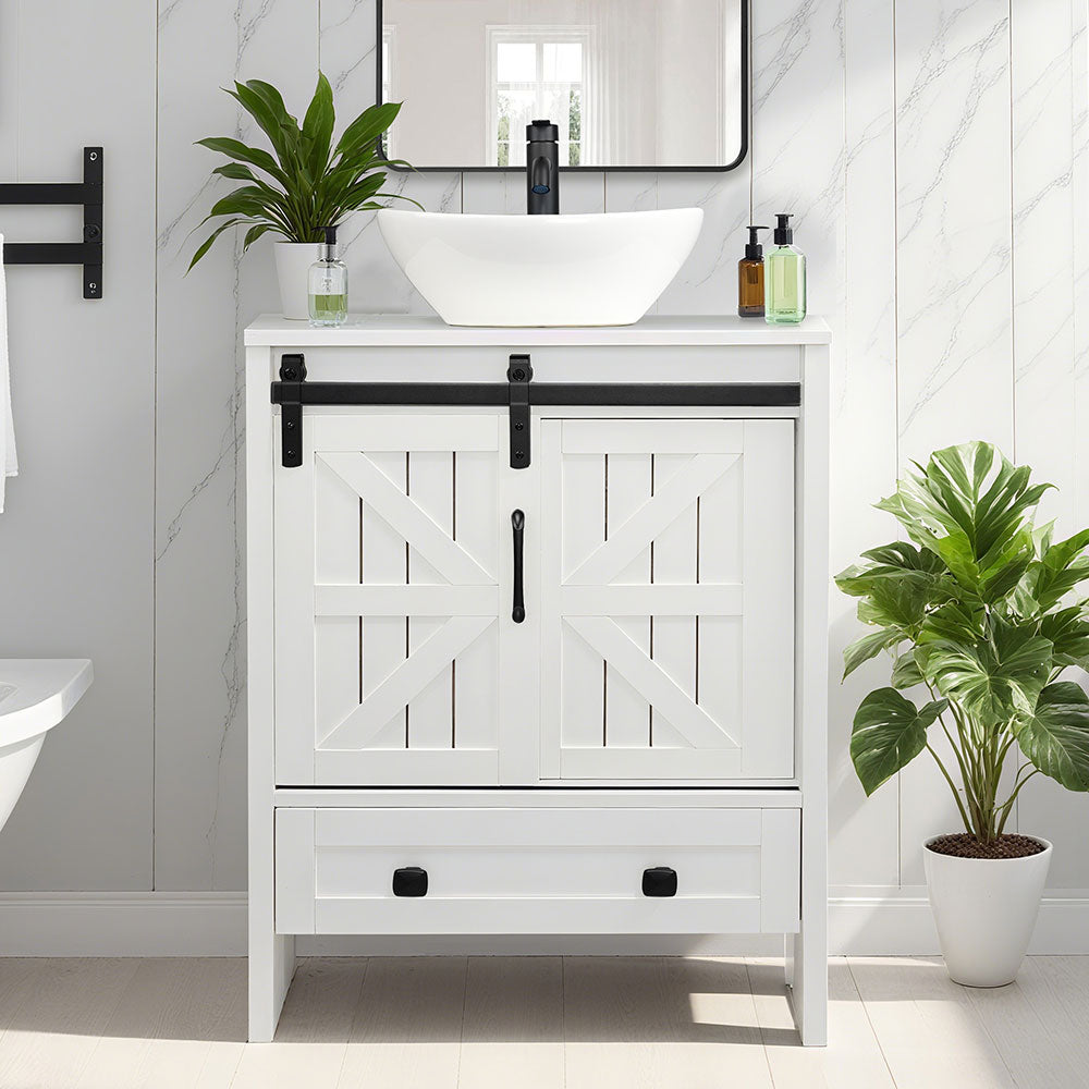 Sigsyl 24 inch Vessel Sink Vanity | with Faucet & Pop-up Drain - Irregular / White