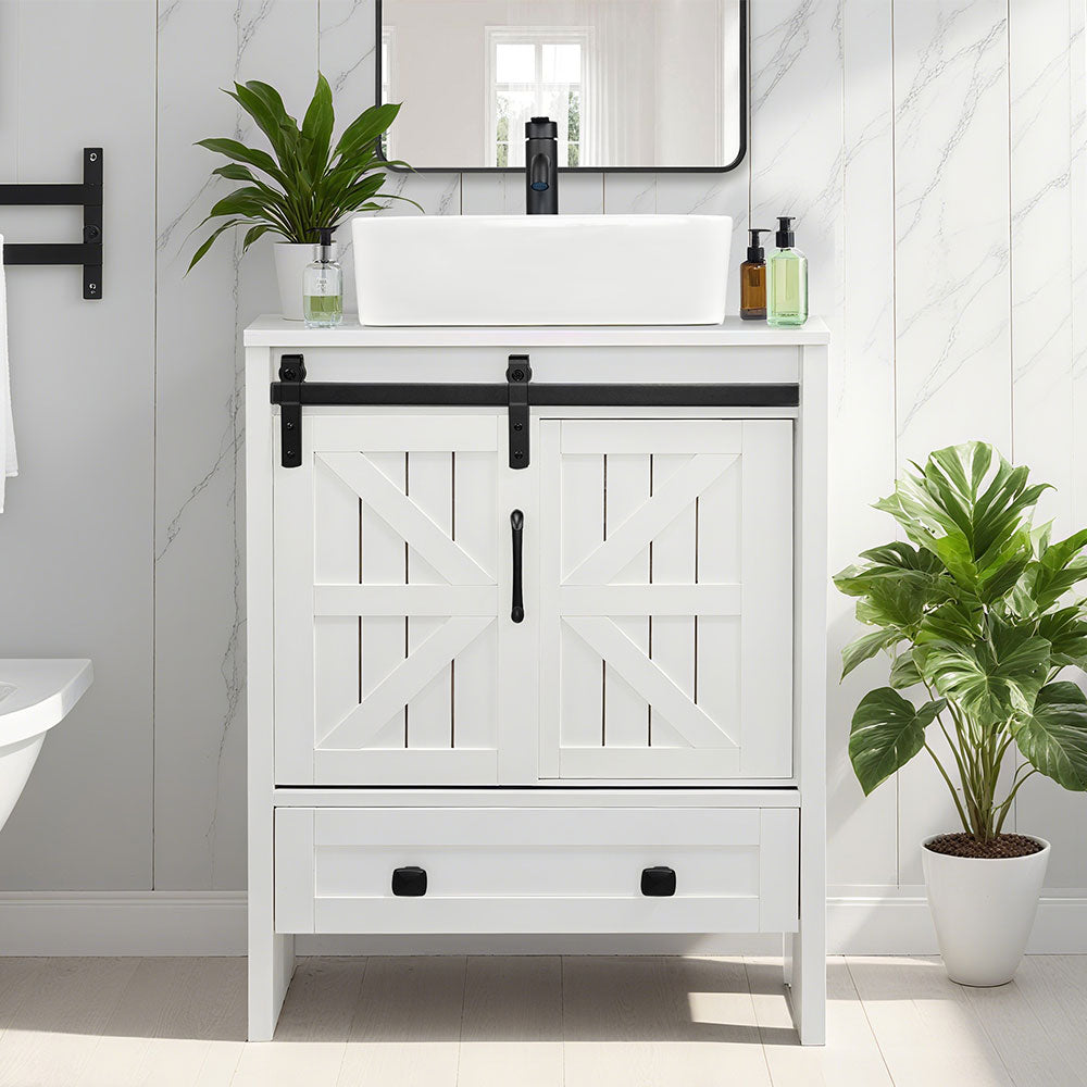 Sigsyl 24 inch Vessel Sink Vanity | with Faucet & Pop-up Drain - Rectangular / White