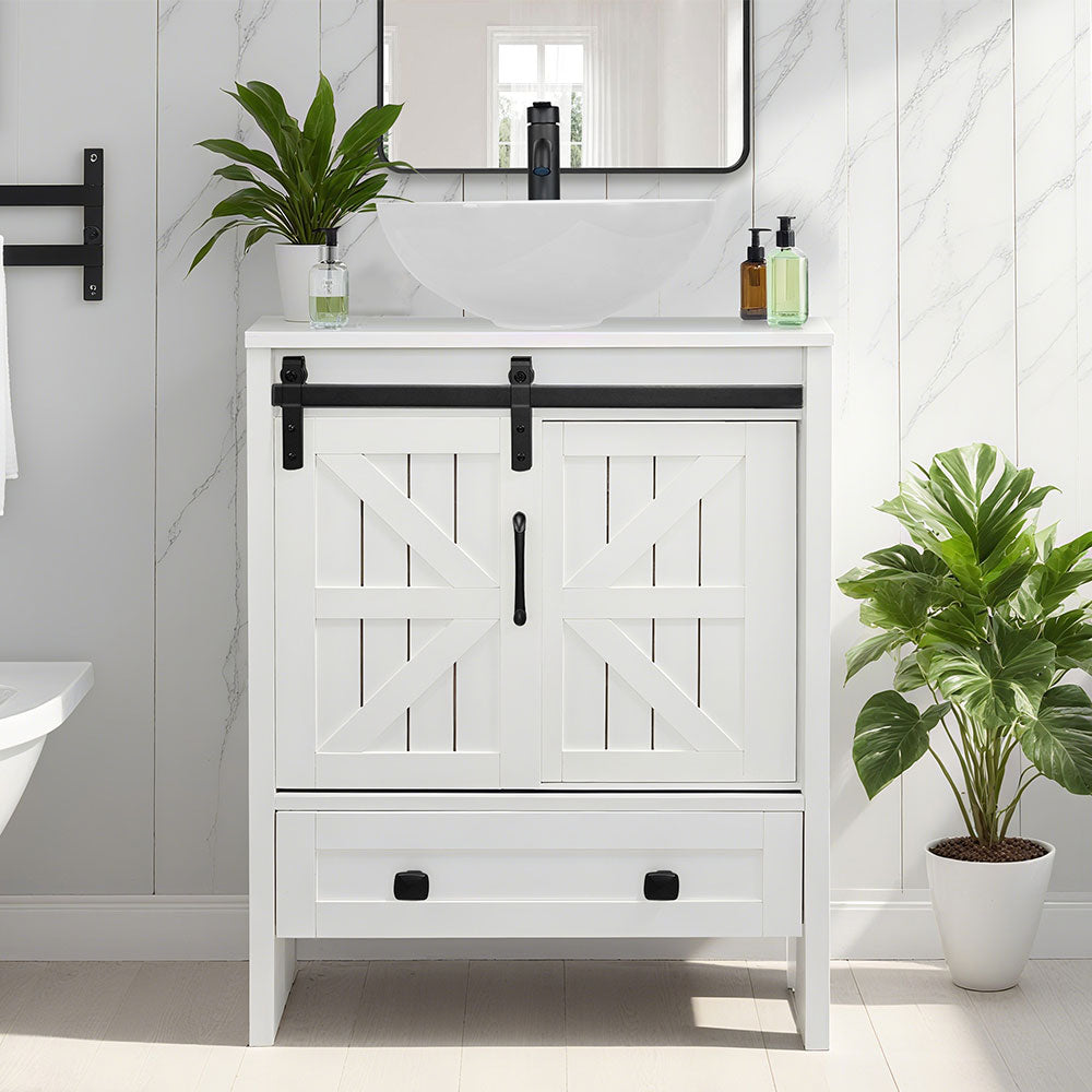Sigsyl 24 inch Vessel Sink Vanity | with Faucet & Pop-up Drain - Round / White