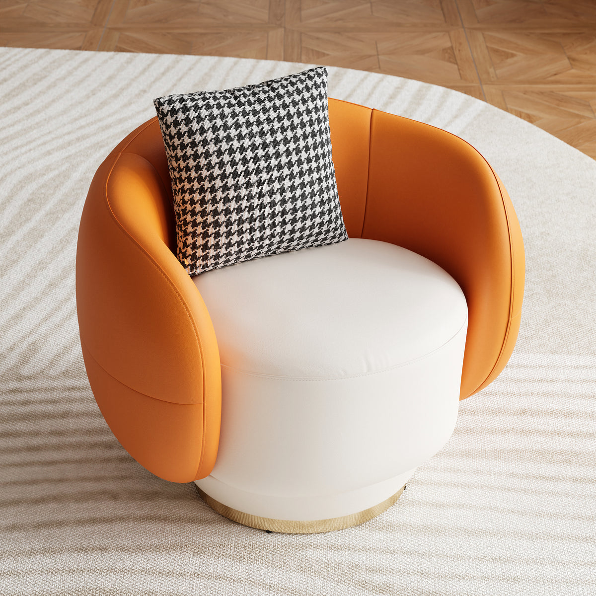 Swivel Barrel Accent Chair Faux Leather Armchair for Living Room in Orange & White (35" Wide)