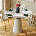 39" Sintered Stone Round Dining Table with Saddle Leather Base Seats 2-4 People