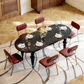 67"-79" Mid-Century Dining Table Oval Extendable Black Table for 4-8 Person with Turned Legs Modern