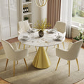 39" Pandora Faux Marble Round Dining Table with Glossy Gold Base for 4 People
