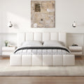 King Bedroom Set Wingback King Size Bed Frame with Headboard & 2 White Leather Smart Nightstands Set