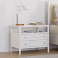 30" Wide Long Modern Smart Nightstand Fluted Bedside Table with 2 Drawers & Charging Station in Gold Handles